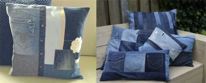 Сшить подушку для дивана из поношенных джинсов