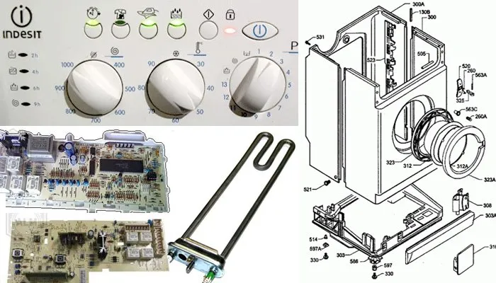 Схема размещения стиральной машины Indesit и основные принадлежности