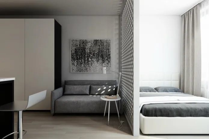 Интерьер гостиной спальни в стиле минимализма