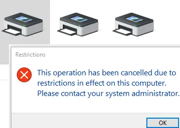 Ошибка удаления принтера - операция была отменена из-за ограничений данного компьютера