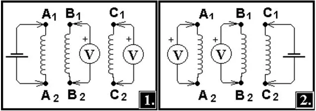 Подключите батарею к концам c1-c2 с соблюдением полярности и подключите измеритель сопротивления к a1-a2