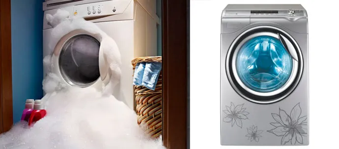 Белье стирается, а в стиральной машине образуются пузырьки.