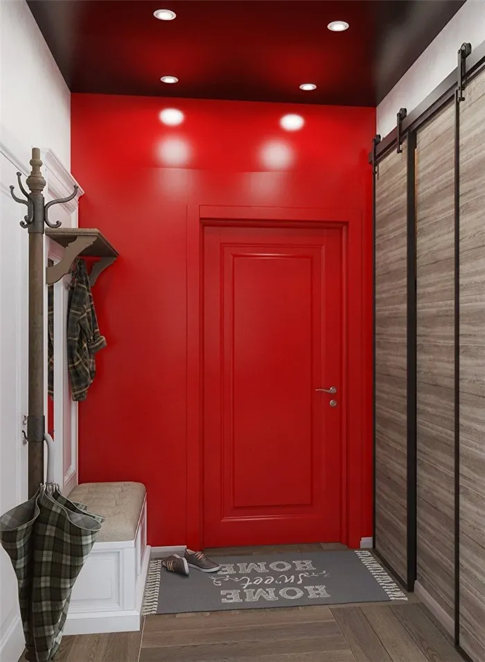 Красный коридор в хрущевке - дизайн интерьера