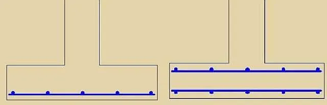 Два способа армирования основания лентами: слева - для оснований с нормальной несущей способностью; справа - для ненадежных грунтов.