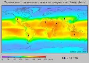 Распределение солнечной радиации на карте планеты