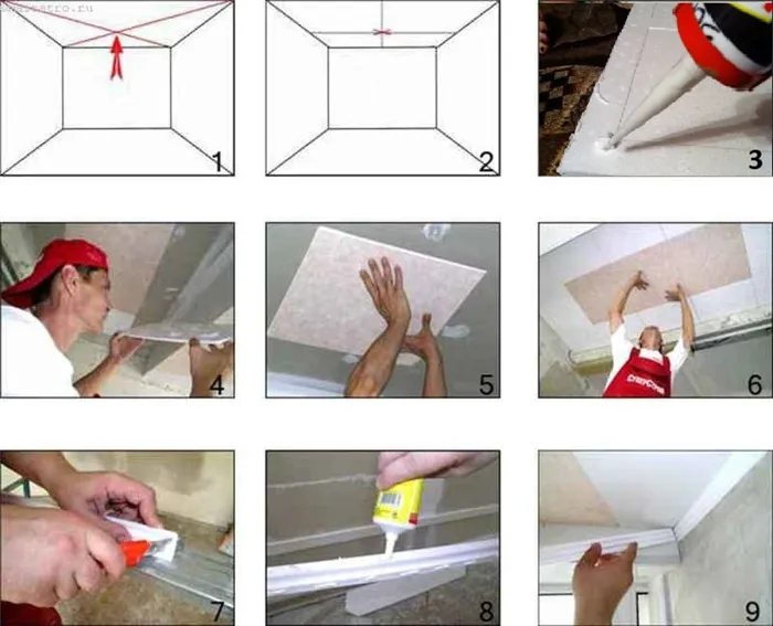 Как приклеить пенопластовую плитку к потолку