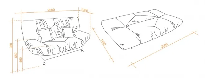 Размерные характеристики дивана клик-кляк ориентировочные