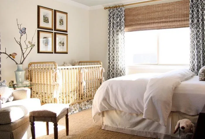 дизайн родительской спальни с детской кроваткой