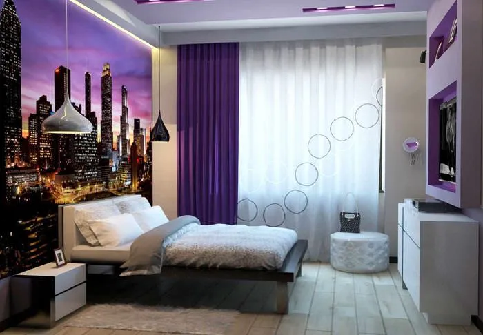 пример красивого украшения дизайна стен в спальне