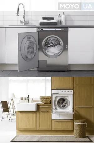 Встраиваемая стиральная машина в интерьере кухни