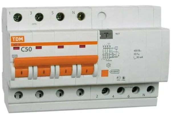 Четырехполюсный дифавтомат для подключения в сети 380 В