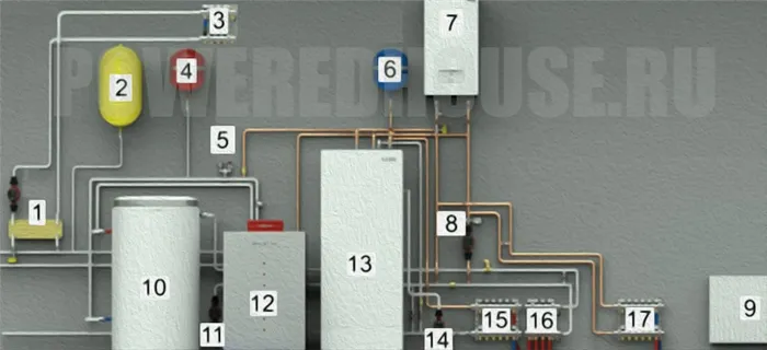 схема подключения теплового насоса для отопления и горячего водоснабжения дома