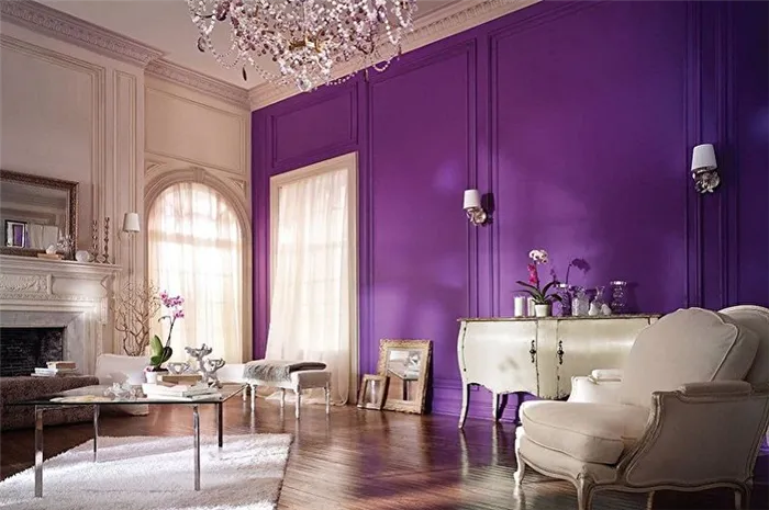 С какими цветами сочетается фиолетовый - Дизайн гостиной
