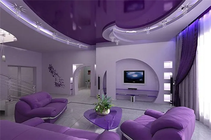С какими цветами сочетается фиолетовый - Дизайн гостиной