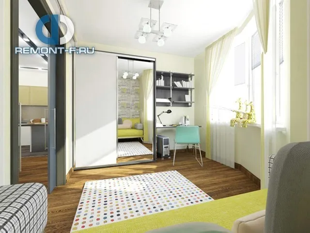 Дизайн детской комнаты 10 кв. м для подростка с кабинетной зоной 