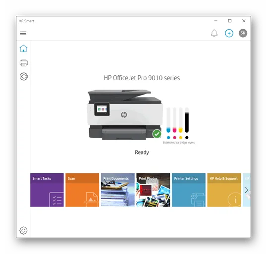 Программа HP Smart для проверки уровня краски в принтере Windows 10