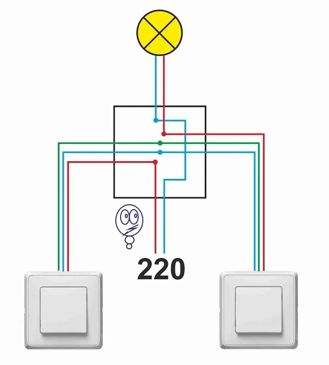 Подключение проходного выключателя из двух точек на 1 лампу: особенности и схемы подключения