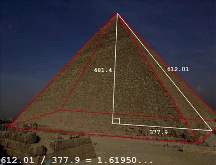 Идеальная пропорция золотого сечения в пирамиде