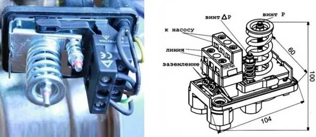 схема подключения реле давления воды