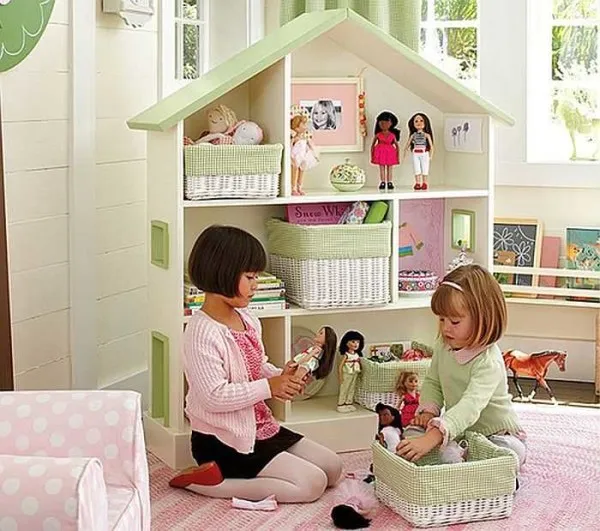 Стеллаж для игрушек в детскую для девочки