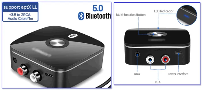 Bluetooth Receiver (3,5 мм Jack Aux, RCA)