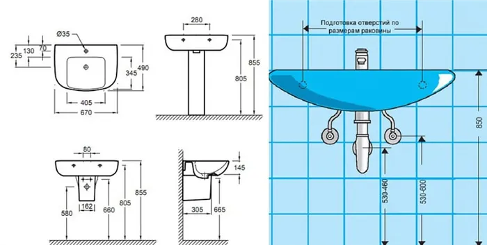 Высота вывода канализации под умывальник - пример схемы подвода
