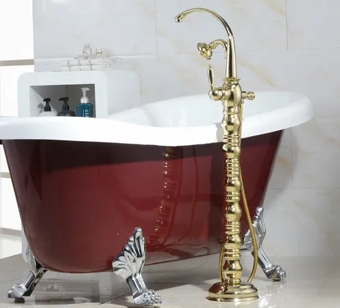Напольный золотой смеситель для ванной