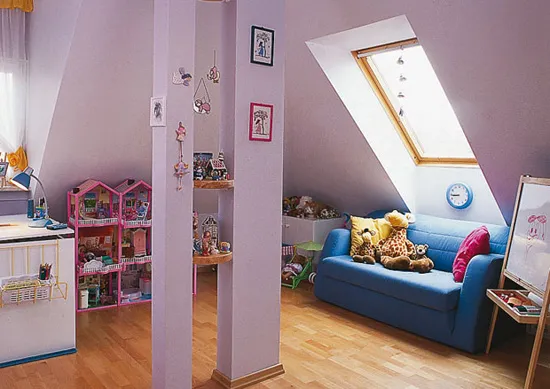 Детская комната на мансарде с отделкой при помощи гипсокартона