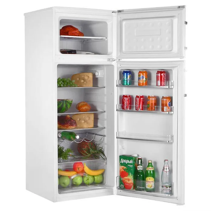 Модель небольшого двухкамерного холодильника Канди CCDS 5140 WH7 с верхней морозилкой без ящиков