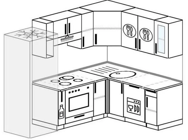Примерный план размещения посудомойки и другой кухонной техники