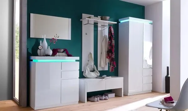 Белый глянцевый шкаф в коридоре в стиле минимализм