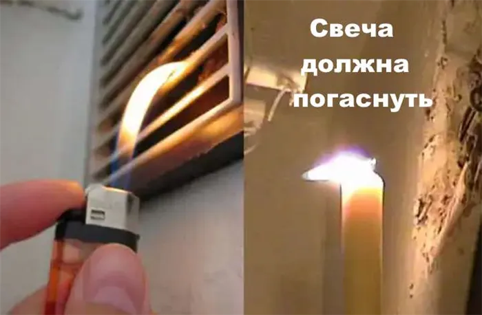 Свеча гаснет при хорошей вентиляции