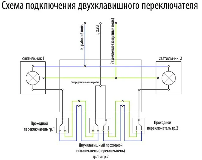Схема того как подключить двойной проходной выключатель