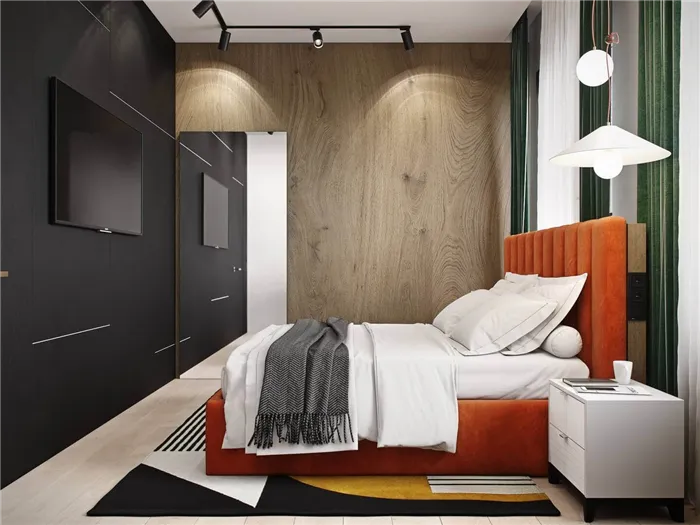 Комбинация стеновых панелей разных оттенков и фактур в интерьере спальни
