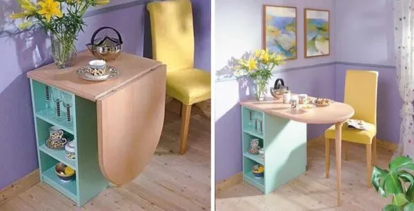 Откидной стол для маленькой кухни, прикрепленный к шкафчику