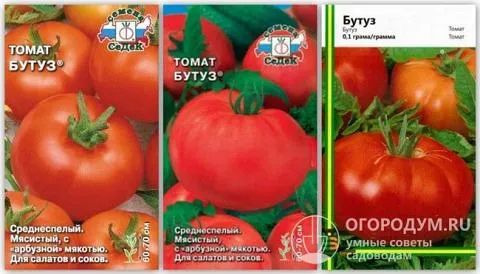 Упаковки семян томатов сорта «Бутуз» разных производителей