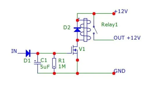 Схема реле времени (РВ) 12 вольт с задержкой выключения для автомобиля