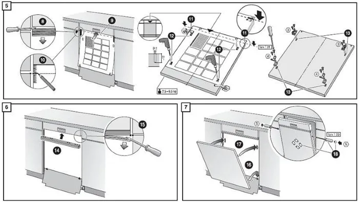 Схема монтажа полновстраиваемой посудомоечной машины Бош самостоятельно